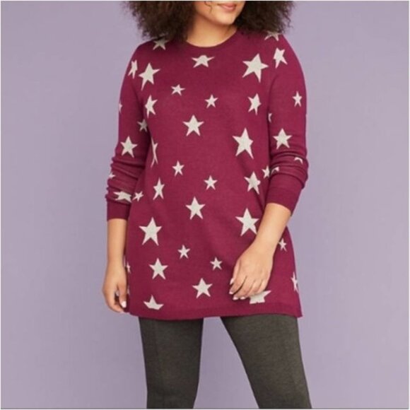 Lane Bryant Purple Star Print Tunic Sweater - Picture 1 of 6
